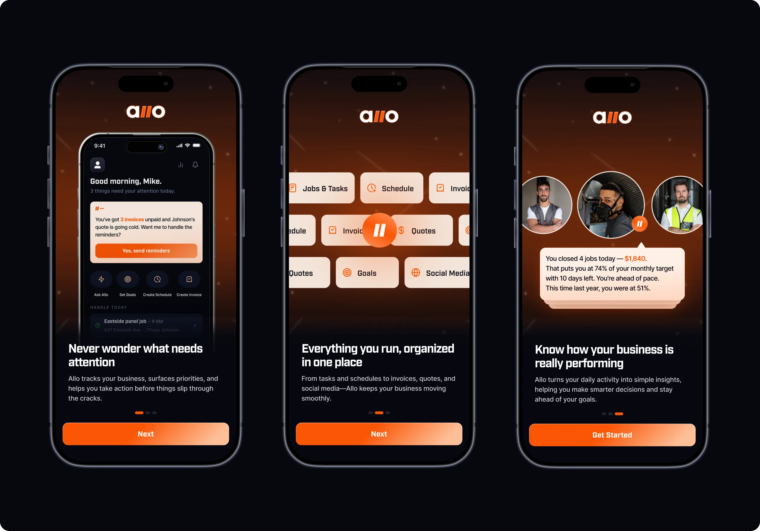 Allo app onboarding screens